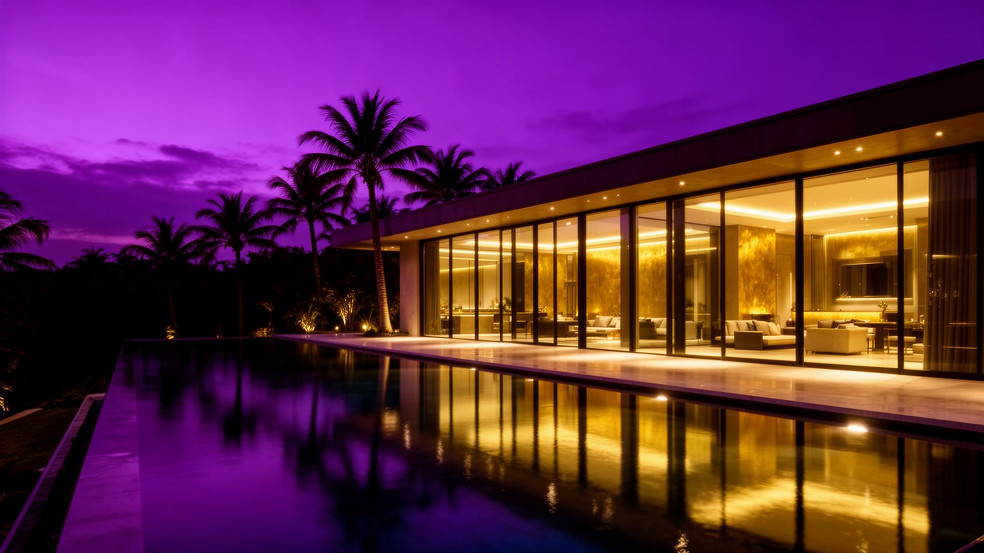 Luxury Airbnb penthouse interior at golden hour